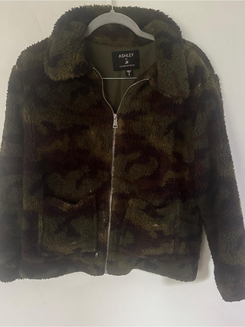 ASHLEY By 26 International Olive Green Faux Sherpa Jacket